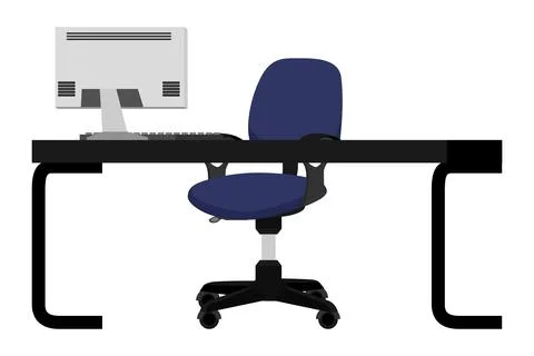 Workspace design with table armchair pc computer isolated Stock Illustration