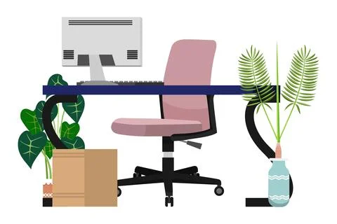 Workspace design with table armchair pc computer Stock Illustration