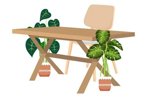 Workspace design with wooden table Stock Illustration