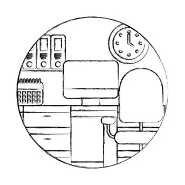 Workspace desk chair computer clock calendar binders イラスト素材