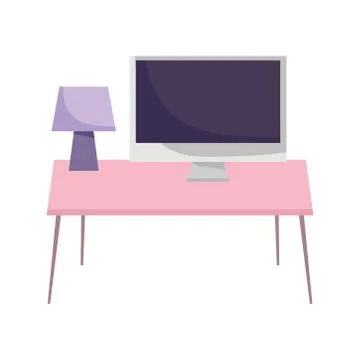 Workspace desk lamp and computer isolated design white background Stock Illustration