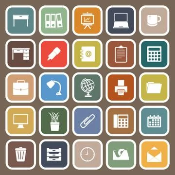 Workspace flat icons on brown background Stock Illustration