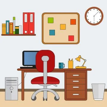 Workspace in flat style. Home room with workplace. Vector illustration Stock Illustration