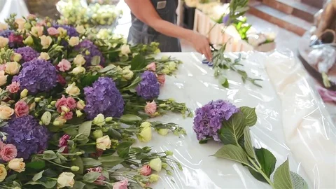 Workspace Florists who are Preparing to Decorate Wedding Ceremony Stock Footage 70986166