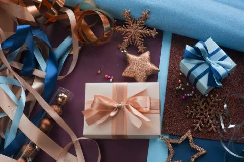 Workspace for gift wrapping Stock Photos