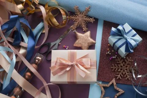 Workspace for gift wrapping Stock Photos