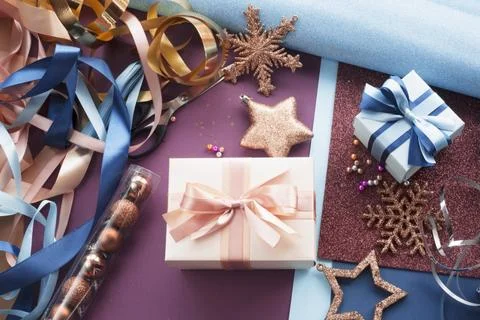 Workspace for gift wrapping Stock Photos