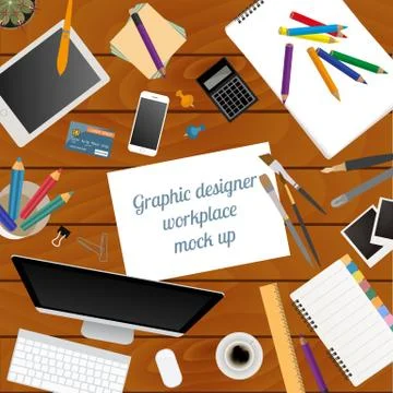 Workspace of the graphic designer. Mock up for creating your own modern creat Stock Illustration