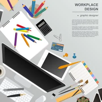 Workspace of the graphic designer. Mock up for creating your own modern creat Stock Illustration