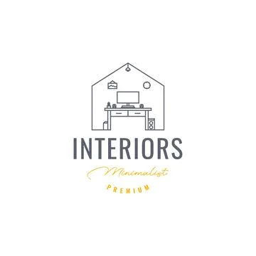 Workspace home computer interior minimalist modern logo design vector icon .. Illustrazione stock