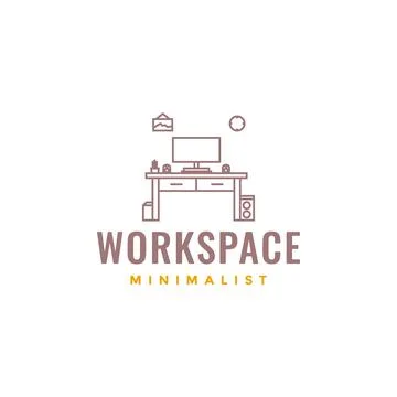 Workspace home computer table wood minimalist modern logo design vector ico.. 스톡 일러스트