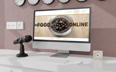 Workspace at home with a desktop computer 3d rendering mockup.Modern technolo Illustrazione stock