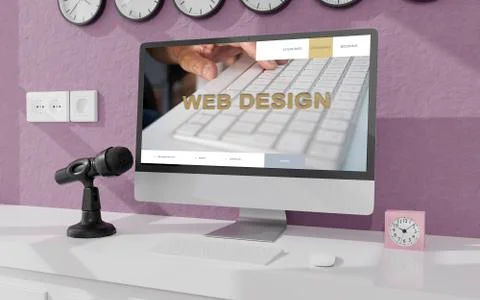 Workspace at home with a desktop computer 3d rendering mockup.Mo Stock Illustration