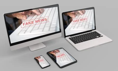 Workspace at home with a desktop computer 3d rendering Fake news mockup.Moder Illustrazione stock