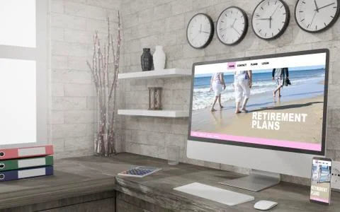 Workspace at home with a desktop computer 3d rendering mockup.3d illustration Stock Illustration