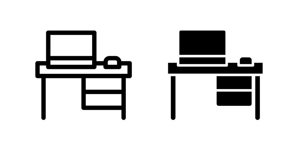 Workspace icon. Office desk vector illustration. Workplace symbol. Laptop a.. Stock Illustration