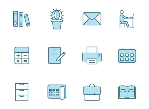 Workspace linear vector icons in two colors isolated on white background. Stock Illustration