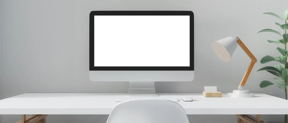 Workspace with mockup blank screen computer Stock Photos