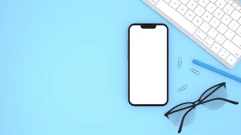 Workspace mockup smartphone screen for your design on a light blue background Stock Illustration