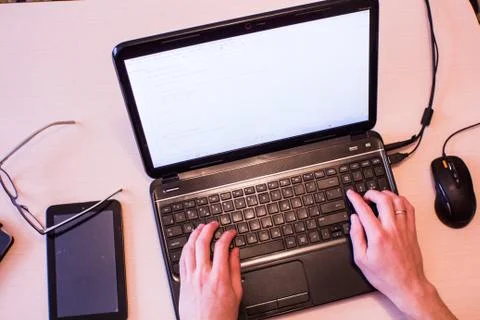 Workspace of modern software developer. 스톡 사진