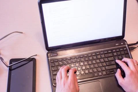 Workspace of modern software developer. Foto stock