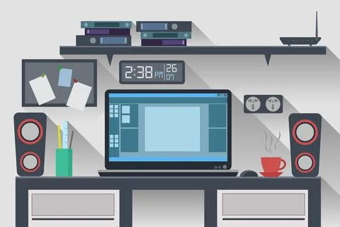 Workspace Office Computer Creative Flat Design, Vector Illustration Stock Illustration