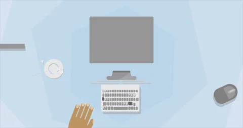 Workspace office worker or programmer. Flat graphics. Stock Footage 97175779