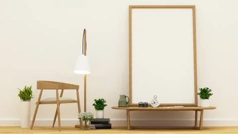 Workspace or library area and frame for artwork - 3D Rendering Stock Illustration