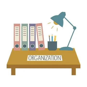 Workspace organization concept organizing office desk elements Stockillustratie