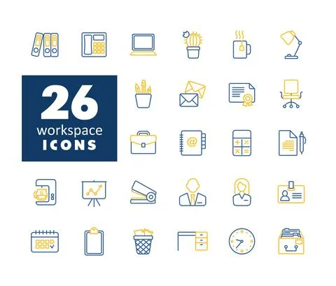 Workspace outline vector icon set. Workspace sign Stock Illustration