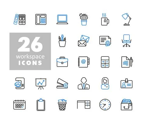 Workspace outline vector icons set. Workspace sign Stock Illustration