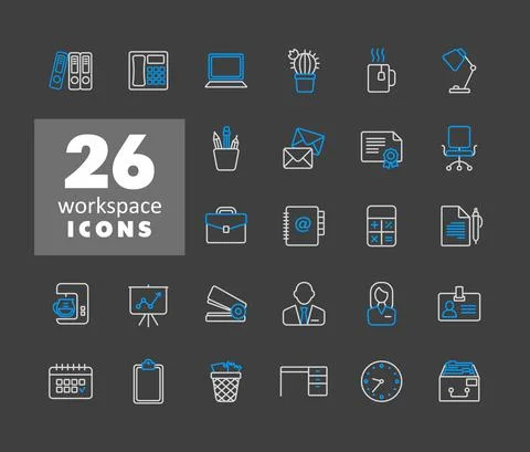Workspace outline vector icons set. Workspace sign Stock Illustration