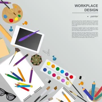 Workspace of the painter, artist. Mock up for creating your own modern creati Stock Illustration