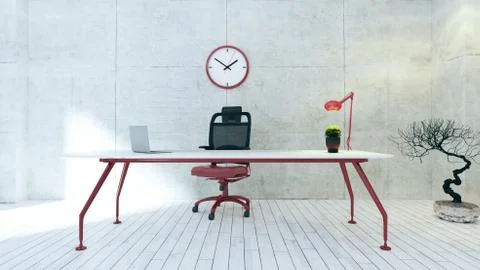 Workspace red table with concrete wall office realistic 3D rendering Stock Illustration