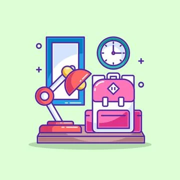 Workspace in room with backpack cartoon Stock Illustration