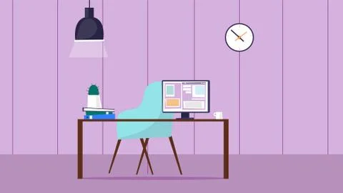 Workspace room with desk and computer.Cute room for working 스톡 일러스트