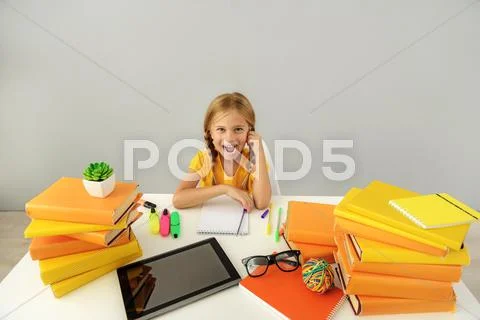 Workspace of a school girl Stock Photos