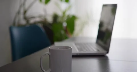 Workspace Serenity: A tranquil scene unfolds in a home office Stock Footage 334651456