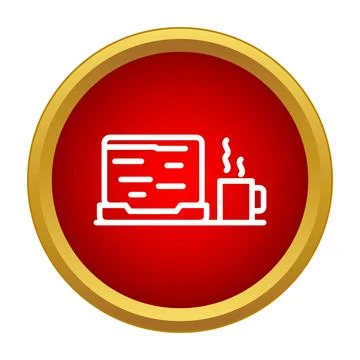 Workspace setup with laptop and hot drink icon 库存插图