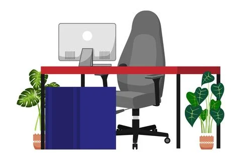 Workspace with table armchair pc computer Stock Illustration