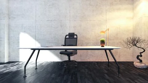 Workspace table with concrete wall office realistic 3D rendering Stock Illustration