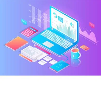Workspace with Tablet and Useful Stuff on Desktop Illustrazione stock