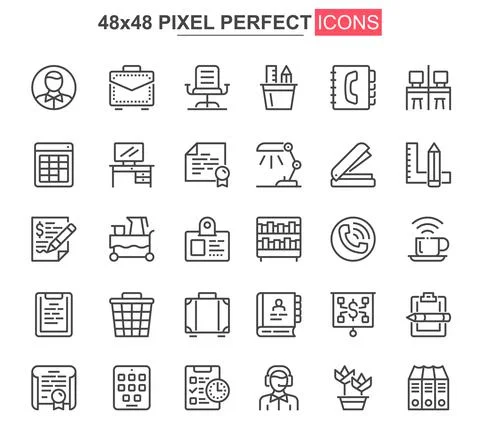 Workspace thin line icons set. Stock Illustration