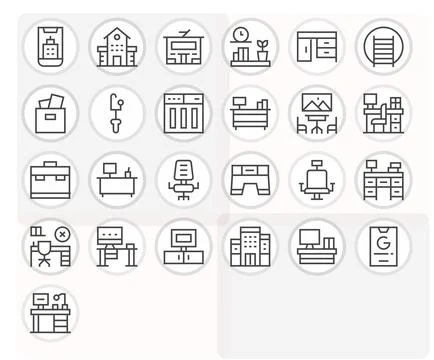 Workspace Vector Icon Set with 25 Regular Line 256x256 Editable Graphics Stock Illustration