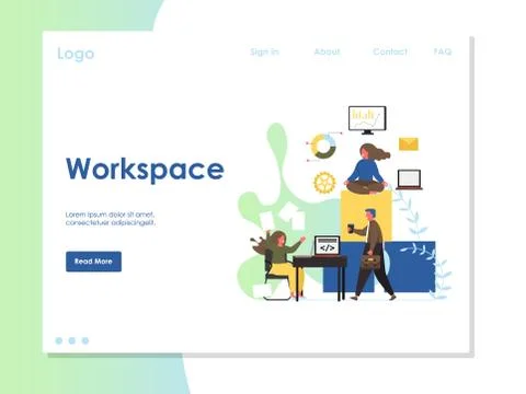 Workspace vector website landing page design template Illustrazione stock