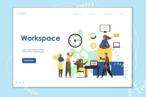 Workspace vector website landing page design template Stockillustratie