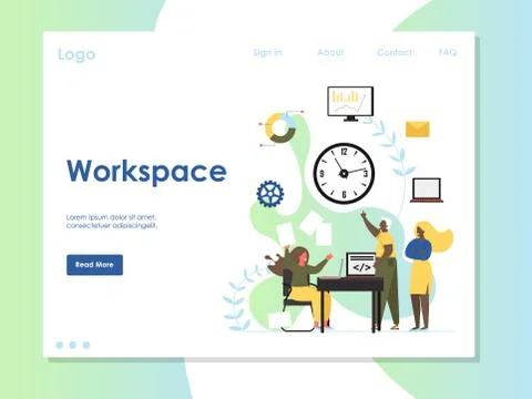 Workspace vector website landing page design template Stock-Illustration