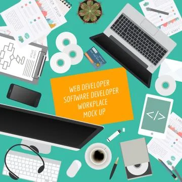 Workspace of the web developer, software developer. Mock up for creating your Stock Illustration
