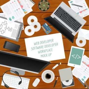 Workspace of the web developer, software developer. Mock up for creating your Stockillustratie