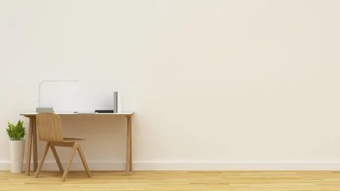 Workspace in white room - 3D Rendering Stock Illustration